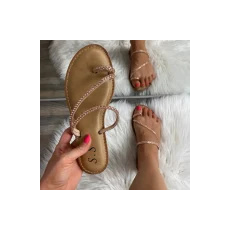 FF Lux Shoes Linéa Charm - strasszos, spirálpántos papucs  Szín: rosegold, Méret: 38