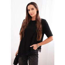 FiatalDivat Aszimmetrikus pamut blúz csipkés szegéllyel, 8493-as modell, fekete blúz