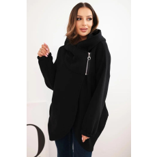FiatalDivat Bélelt kapucnis pulóver aszimmetrikus cipzárral, 7765 fekete modell