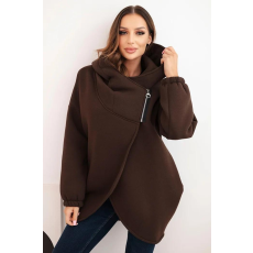 FiatalDivat Bélelt kapucnis pulóver aszimmetrikus cipzárral, 7765-ös modell, barna