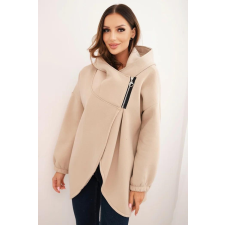 FiatalDivat Bélelt kapucnis pulóver aszimmetrikus cipzárral, 7765-ös modell, bézs női pulóver, kardigán