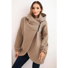 FiatalDivat Bélelt kapucnis pulóver aszimmetrikus cipzárral, 7765-ös modell, fango színben