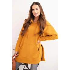 FiatalDivat Bélelt pulóver hasítékokkal és kenguruzsebbel, 9319-es modell, mustárszínű