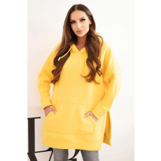 FiatalDivat Bélelt pulóver hasítékokkal és kenguruzsebbel, 9319-es modell, sárga