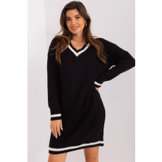 FiatalDivat Bő pulóver ruha V-nyakú modell 23129 fekete