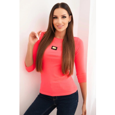 FiatalDivat Bordázott blúz háromnegyedes ujjakkal és rátéttel 64672 neonrózsaszín blúz