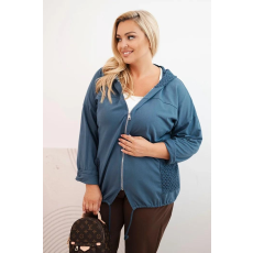 FiatalDivat Cipzáras oversize pulóver perforált zsebekkel és kapucnival, 3636-os modell, farmer színben