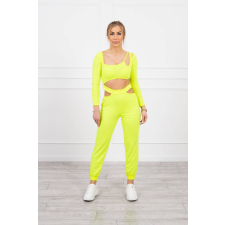 FiatalDivat Crop-top tréningruha szett kivágásokkal 9344-es modell neon sárga női edzőruha