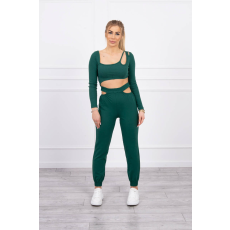FiatalDivat Crop-top tréningruha szett kivágásokkal 9344-es modell sötétzöld