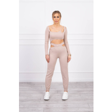FiatalDivat Crop-top tréningruha szett kivágásokkal, modell 9344 bézs
