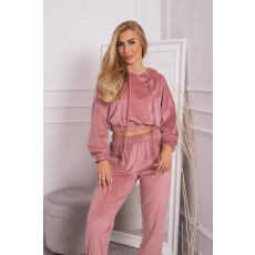 FiatalDivat Crop-top velúr tréningruha kapucnival, modell 9372 old pink