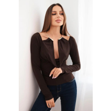 FiatalDivat Elegáns blúz drapírozott dekoltázzsal és hosszú ujjal 10474-es modell barna blúz