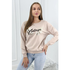 FiatalDivat Fényes mintával és vintage bézs hímzett pulóver