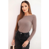 FiatalDivat Finom kasmíros blúz kerek nyakkivágással 250716-os modell mokka színben
