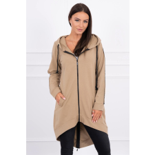 FiatalDivat Hosszabbított melegítő felső kapucnival és cipzárral hátul camel szín női pulóver, kardigán