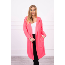 FiatalDivat Hosszú kardigán kapucnival és zsebekkel modell 9077 neon rózsaszín női pulóver, kardigán