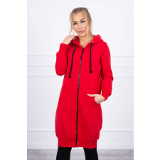 FiatalDivat Hosszú meleg szabadidő felső kapucnival és zsebekkel modell 9302 piros női pulóver, kardigán