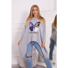 FiatalDivat Hosszú oversize blúz pillangómintás, szürke blúz