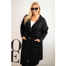 FiatalDivat Hosszú oversize kapucnis pulóver zsebekkel, 6970-es modell, fekete