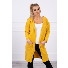 FiatalDivat Kardigán szvetter kapucnival és zsebekkel modell 2020-10 mustár szín