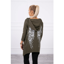 FiatalDivat Melegítő felső kapucnival és szárnyas nyomtatással a vállon modell 9140 kaki szín női pulóver, kardigán