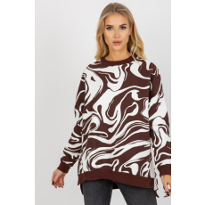 FiatalDivat Mintás oversize pulóver kapucni nélkül modell 29337 barna