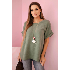 FiatalDivat Muszlin blúz medálos IT-68 modellel, khaki színű