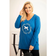 FiatalDivat Nyomott mintás blúz hosszabb hátrésszel, 6960-as modell, királykék színben