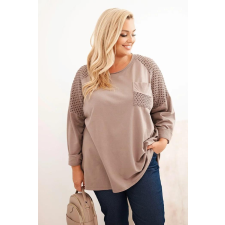 FiatalDivat Oversize pulóver perforált applikációval 3790-es modell fango színben női pulóver, kardigán