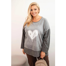 FiatalDivat Oversize pulóver szívnyomattal és hátul zsinórokkal, 1507-es modell, grafit színben