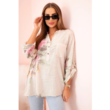 FiatalDivat Pamut blúz virágmintával és gombokkal, 10062-es modell, bézs blúz