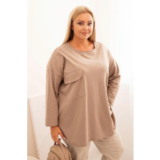 FiatalDivat Pamut oversize blúz mellzsebbel, 25210-es modell, fango színben