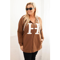 FiatalDivat Pamut oversize cipzáras kapucnis pulóver H betűvel, 6930-as modell, teve színben
