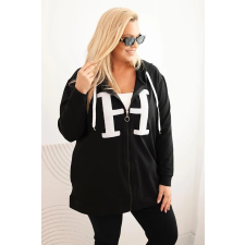 FiatalDivat Pamut oversize cipzáros kapucnis pulóver H betűvel, 6930 modell, fekete női pulóver, kardigán