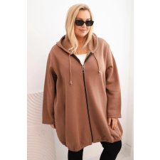 FiatalDivat Pamut oversize kapucnis cipzáras pulóver, 7042-es modell, barna női pulóver, kardigán