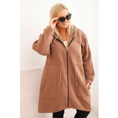 FiatalDivat Pamut oversize kapucnis pulóver cipzárral és derékfűzővel, 7044-es modell barna