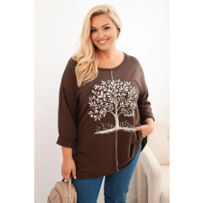 FiatalDivat Pamut oversize pulóver fa mintával, 9662-es modell, barna női pulóver, kardigán