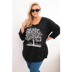 FiatalDivat Pamut oversize pulóver fa mintával, 9662-es modell, fekete