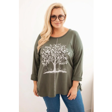 FiatalDivat Pamut oversize pulóver fa mintával, 9662-es modell, khaki színben női pulóver, kardigán