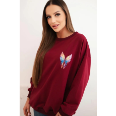FiatalDivat Pamut oversize pulóver színes szárnyak nyomtatásával a háton, PL16 bordó modell