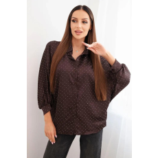 FiatalDivat Pöttyös viszkóz blúz gombokkal és gallérral 5337-es modell barna