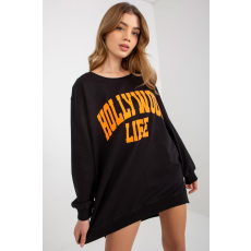 FiatalDivat Pulóver meghosszabbított hátrésszel, Hollywood Life fekete + narancssárga felirattal