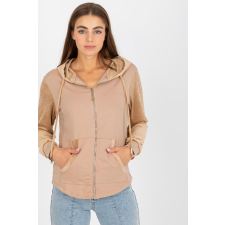 FiatalDivat Pulóver velúr ujjal és kapucnival, modell 06679 bézs női pulóver, kardigán