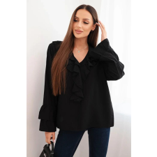 FiatalDivat Viskóz blúz volános nyakkivágással és ujjakkal 25638-as modell fekete blúz