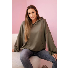 FiatalDivat Viskóz pulóver kapucnival és kenguru zsebbel 7273-as modell, khaki színű