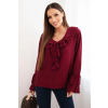FiatalDivat Viszkóz blúz fodrokkal a dekoltázsnál és az ujjakon 25638-as modell bordó