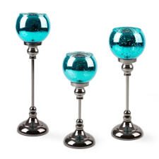  Fibi1 dekoratív talpas gyertyatartó üveg búrával Kék 12x12x40 cm dekoráció
