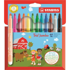 Filctoll készlet, 3 mm, STABILO "Trio Jumbo", 12 különböző szín filctoll, marker