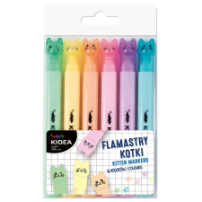 Filctoll készlet 6 db-os, pasztell színek, cicás kupakkal, Kidea filctoll, marker