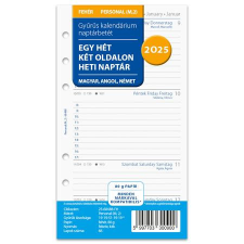 FILOFAX Kalendárium betét, tervező, Filofaxhoz, personal méret, heti, 1 hét/2 oldal, 2025 gyűrűs kalendárium betétlap